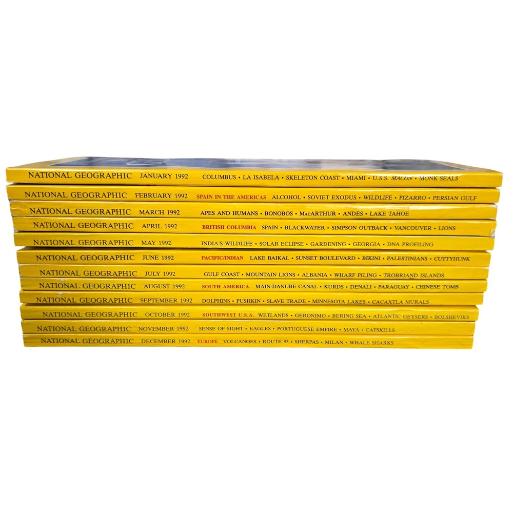 National Geographic Magazines 1992 Full Year Set 12 Issues Yellow Good Vintage